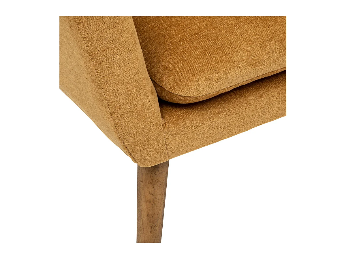 Fauteuil en Tissu Chenille Jaune Ocre et pieds en Bois