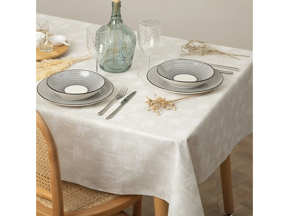 Nappe en polycoton Beige et Blanc 150 x 250 cm