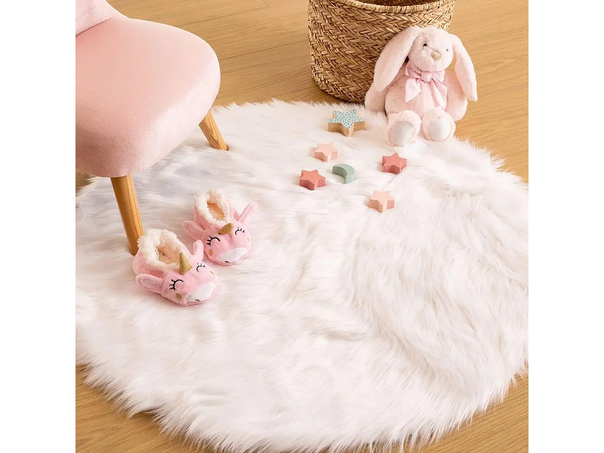 Tapis de Salon Fourrure "Cercle" 90cm Blanc