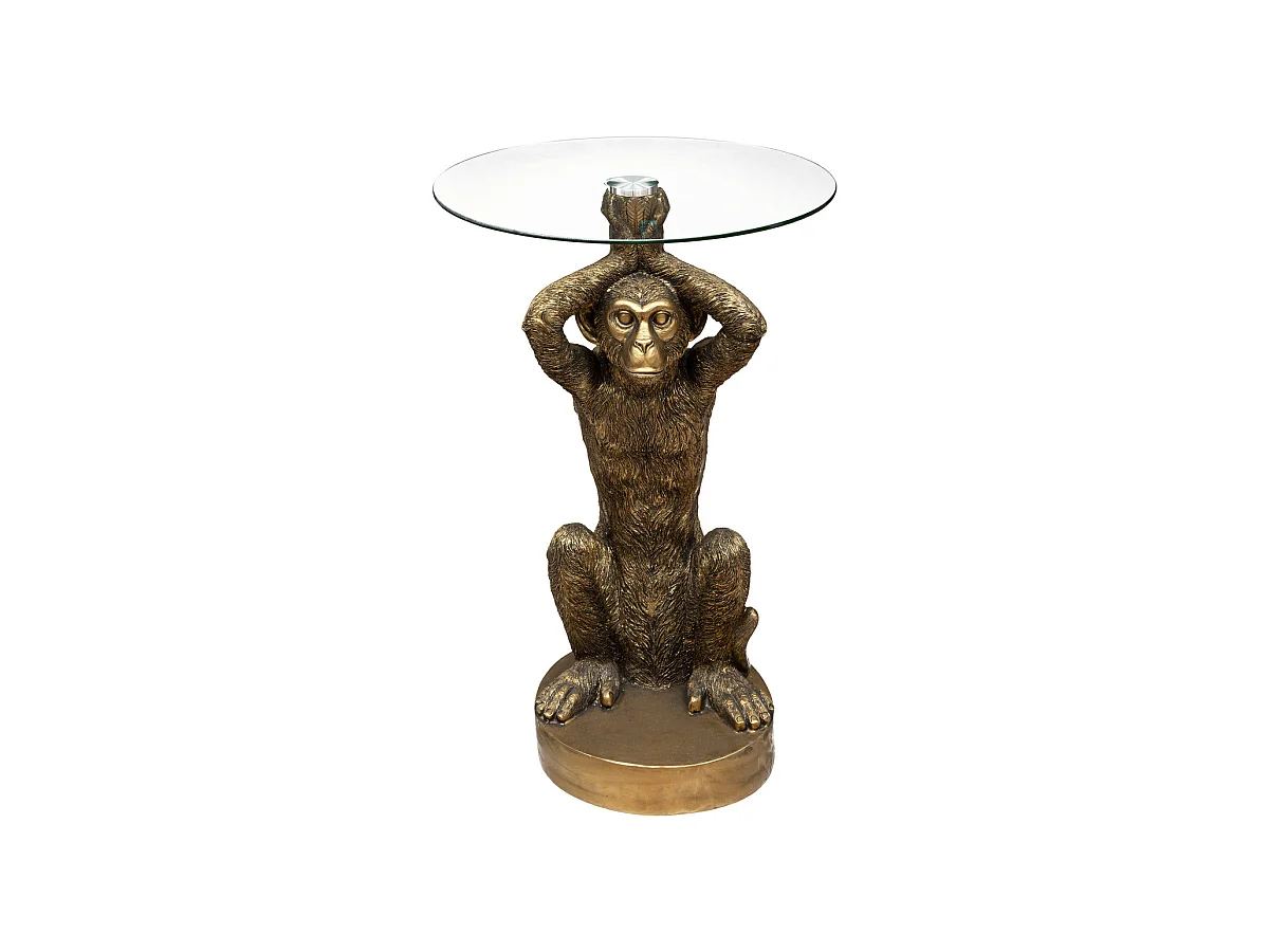 Table à café en Verre trempé et résine Doré aspect vieilli D 40 x H 52 cm