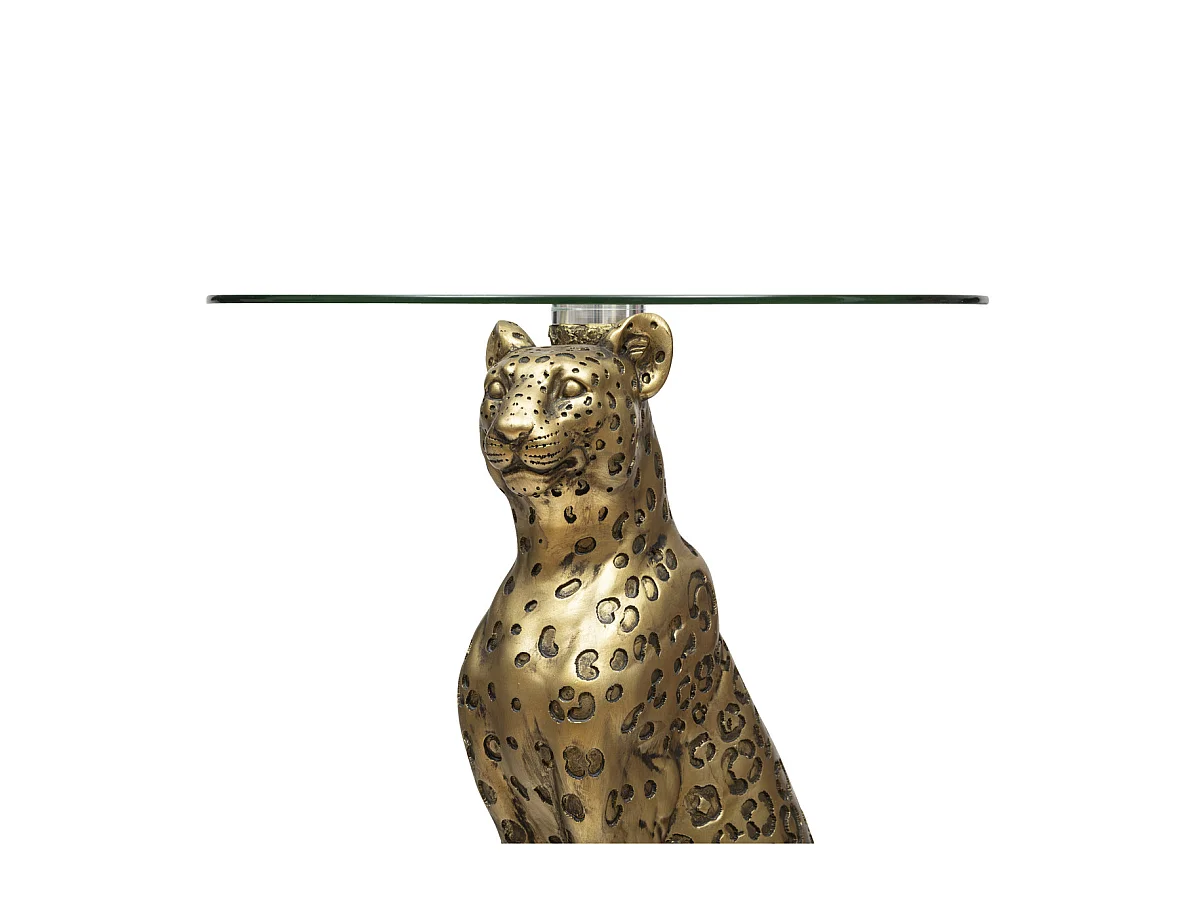 Table à café en Verre trempé et résine Doré aspect vieilli D 40 x H 52 cm