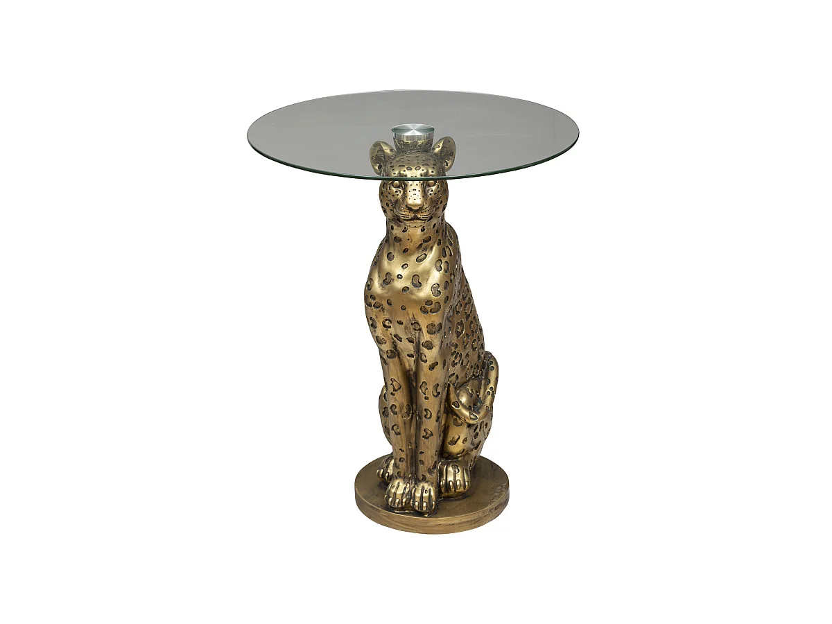 Table à café en Verre trempé et résine Doré aspect vieilli D 40 x H 52 cm
