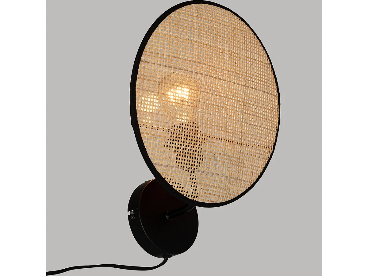 Applique murale en Rotin et métal Noir D 27 cm