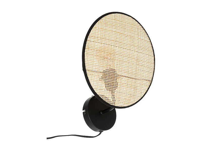 Applique murale en Rotin et métal Noir D 27 cm