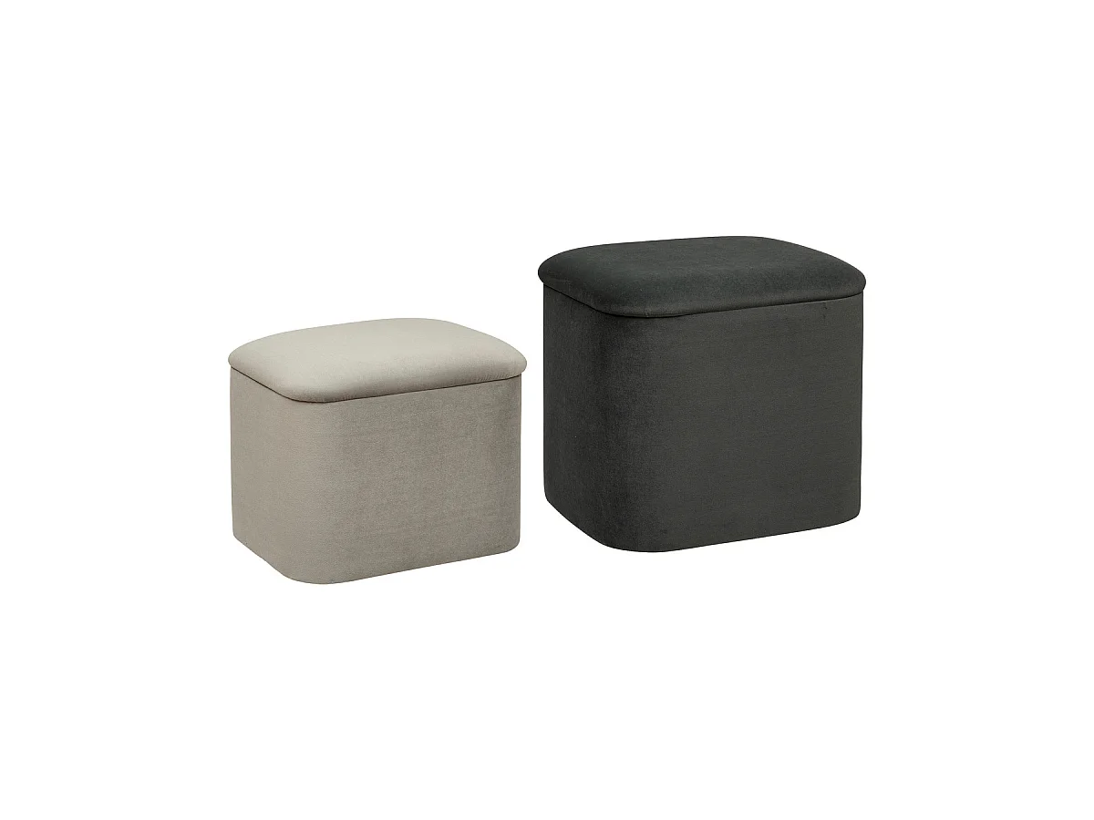Lot de 2 Poufs Coffres de rangement en Velours Gris Clair et Gris Foncé