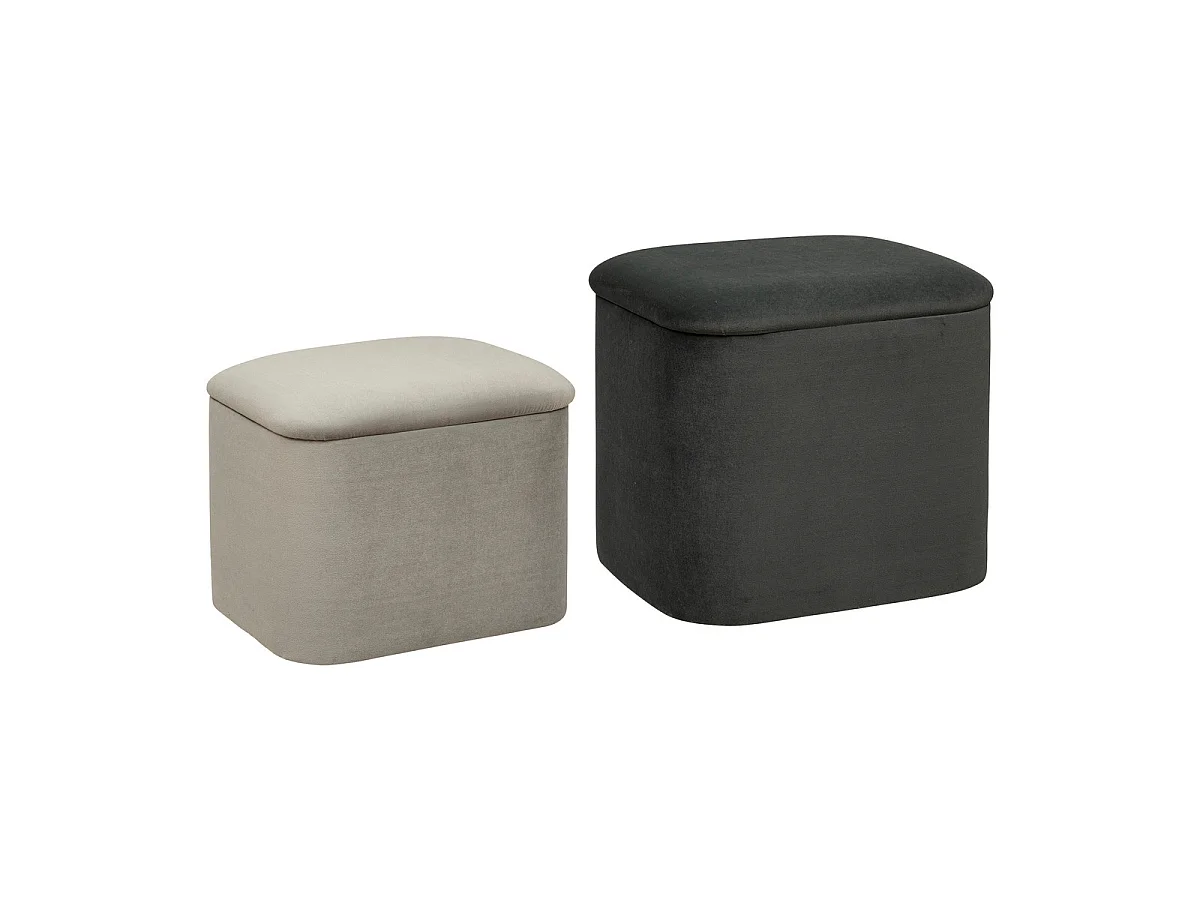 Lot de 2 Poufs Coffres de rangement en Velours Gris Clair et Gris Foncé