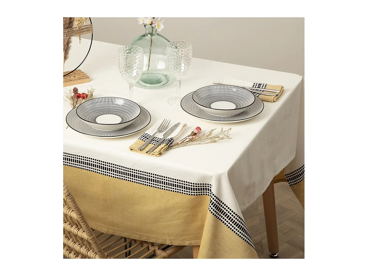 Nappe en coton bicolore Blanc et Jaune 150 x 250 cm