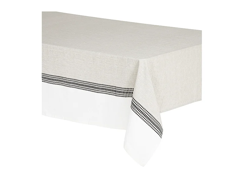 Nappe en coton bicolore Beige Lin et Blanc 150 x 250 cm