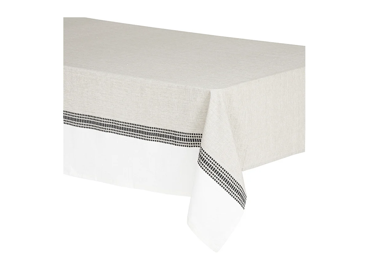 Nappe en coton bicolore Beige Lin et Blanc 150 x 250 cm