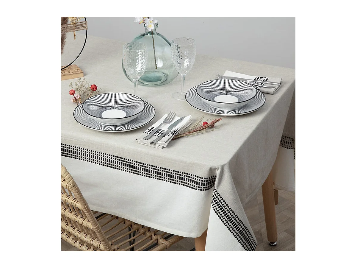 Nappe en coton bicolore Beige Lin et Blanc 150 x 250 cm