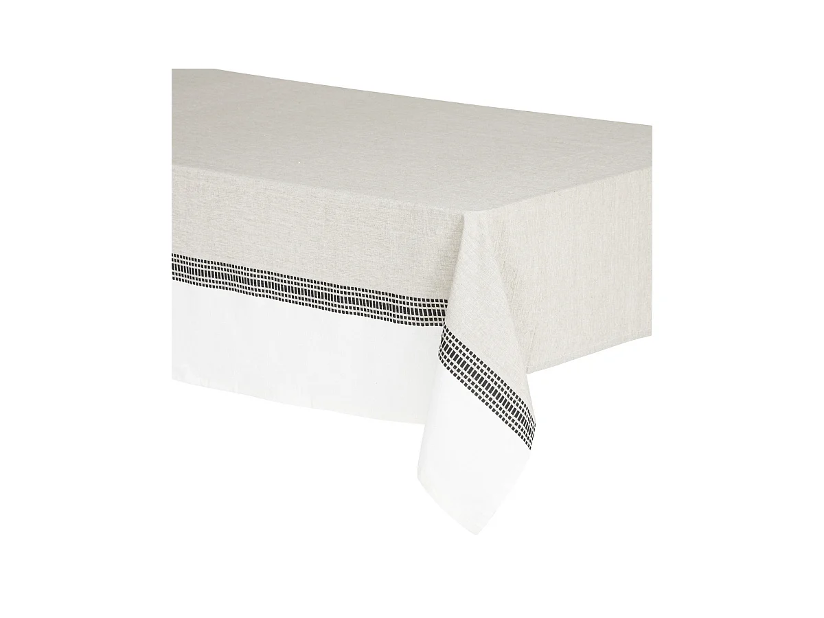 Nappe en coton bicolore Beige Lin et Blanc 150 x 250 cm