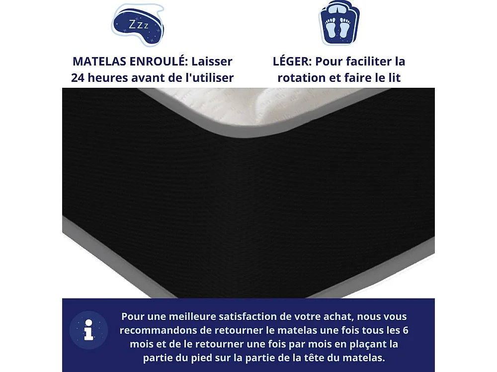 Matelas Mousse 90x200 Elegance - Ferme - Réversible - Côté Été/hiver - H18 Cm