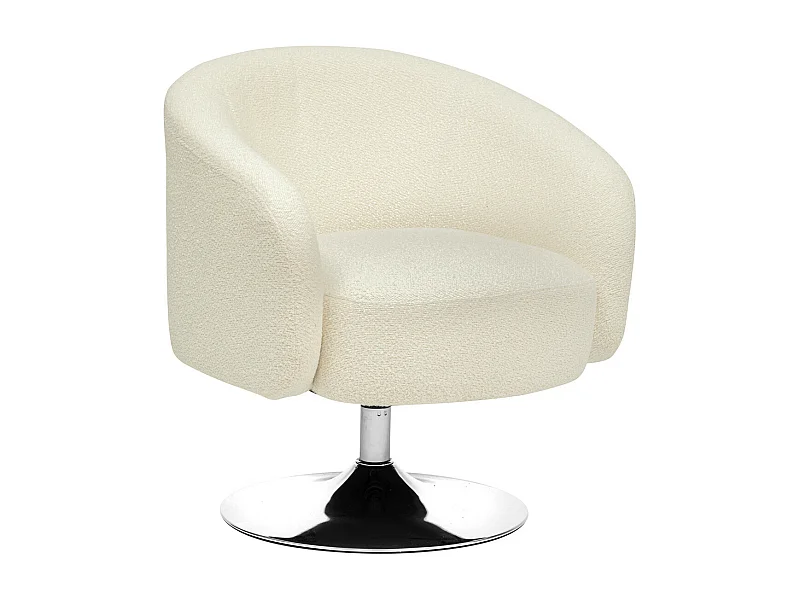 Fauteuil pivotant en Tissu Blanc à bouclettes et pied en métal