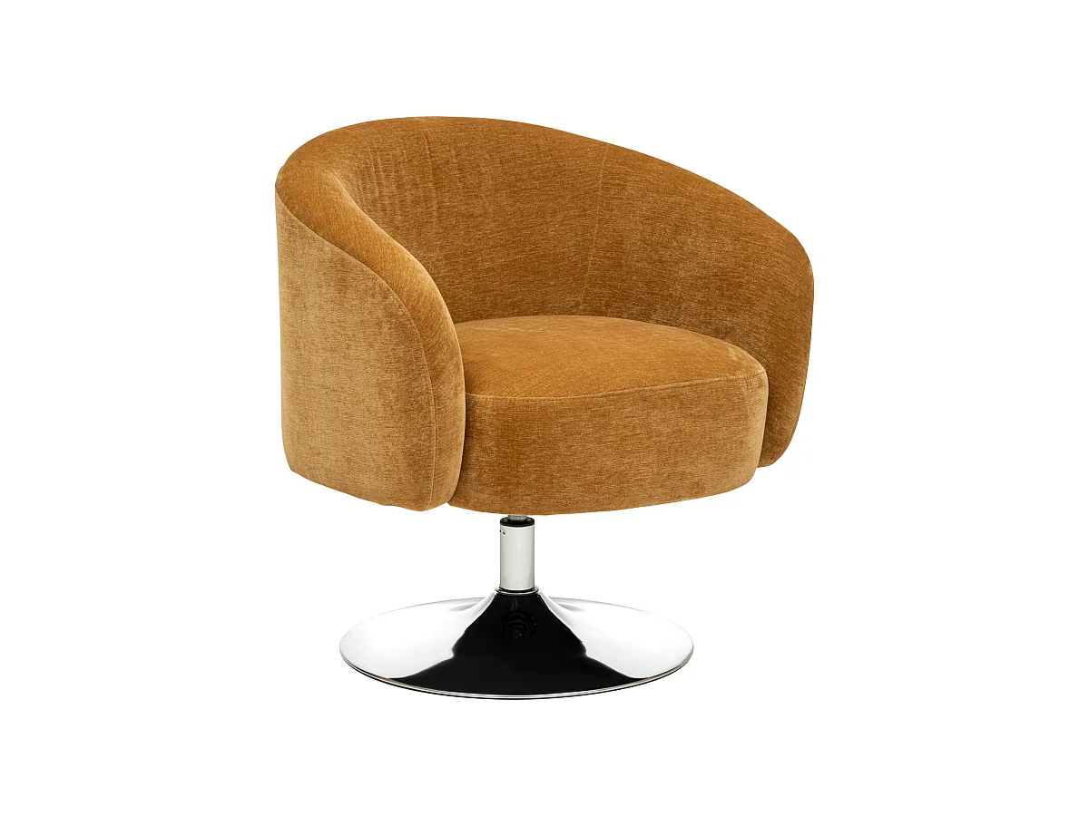 Fauteuil pivotant en Tissu Chenille Jaune Ocre et pied en métal