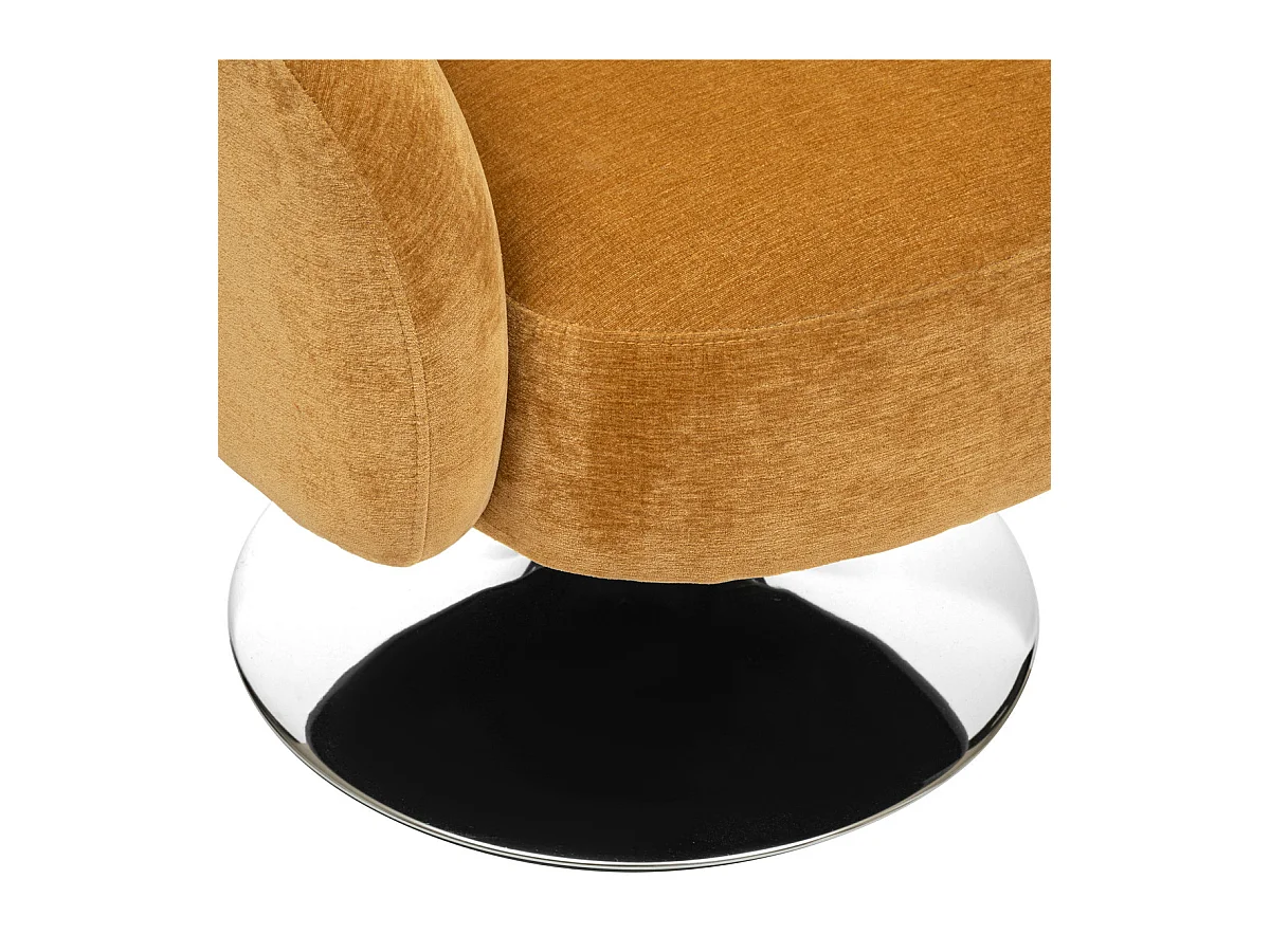 Fauteuil pivotant en Tissu Chenille Jaune Ocre et pied en métal