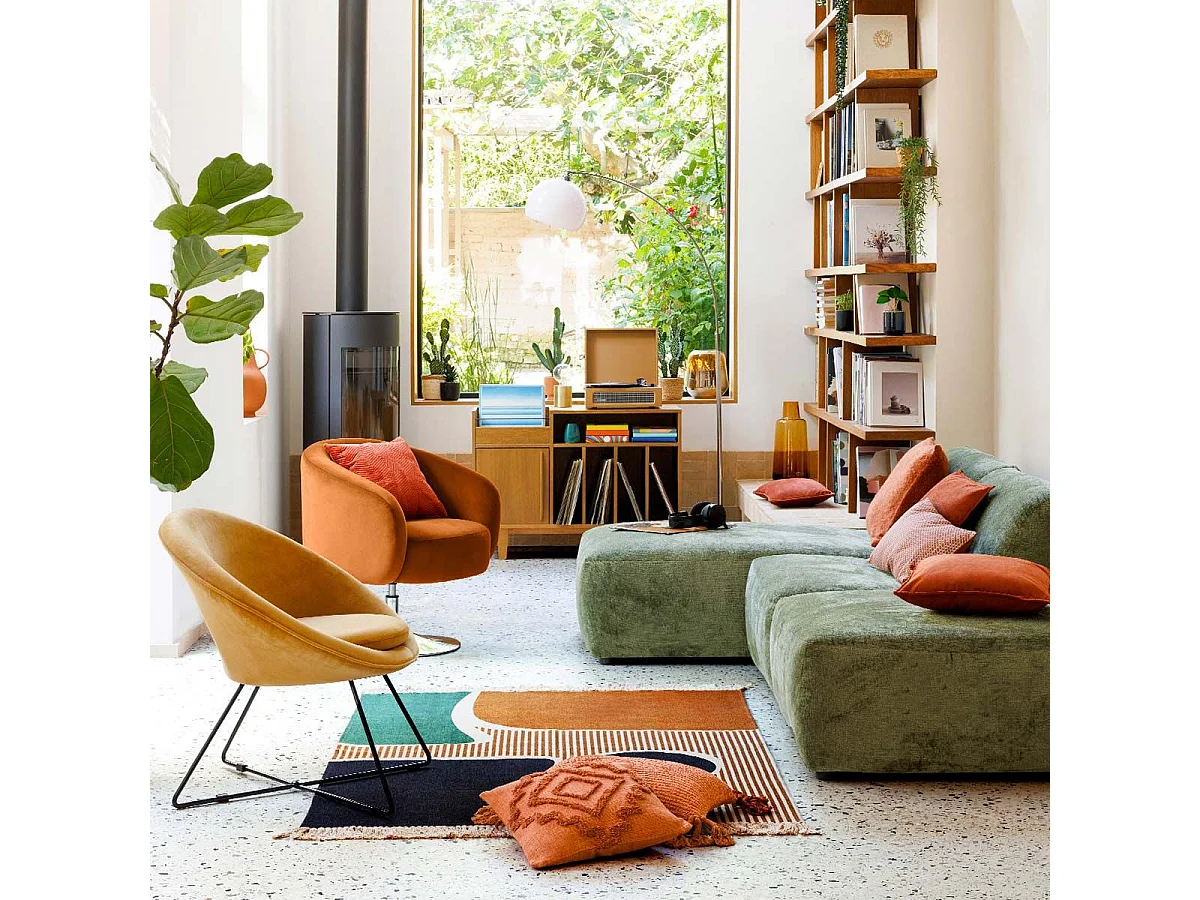 Fauteuil pivotant en Tissu Velours Ambre et pied en métal