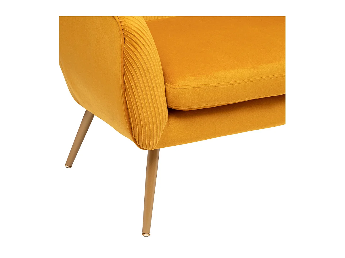 Banquette 2 places en Velours Moutarde plissé et pieds en métal doré