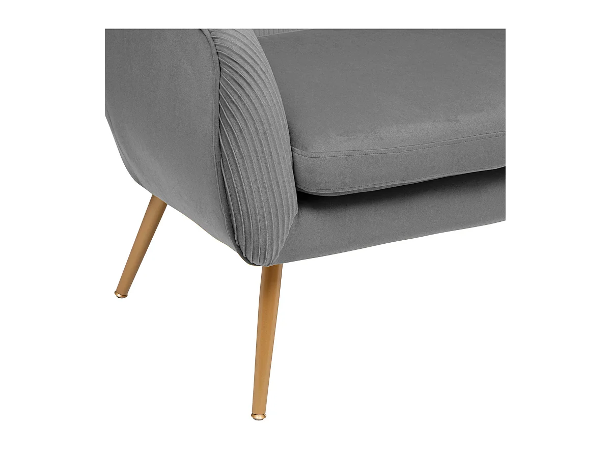 Banquette 2 places en Velours Gris plissé et pieds en métal doré