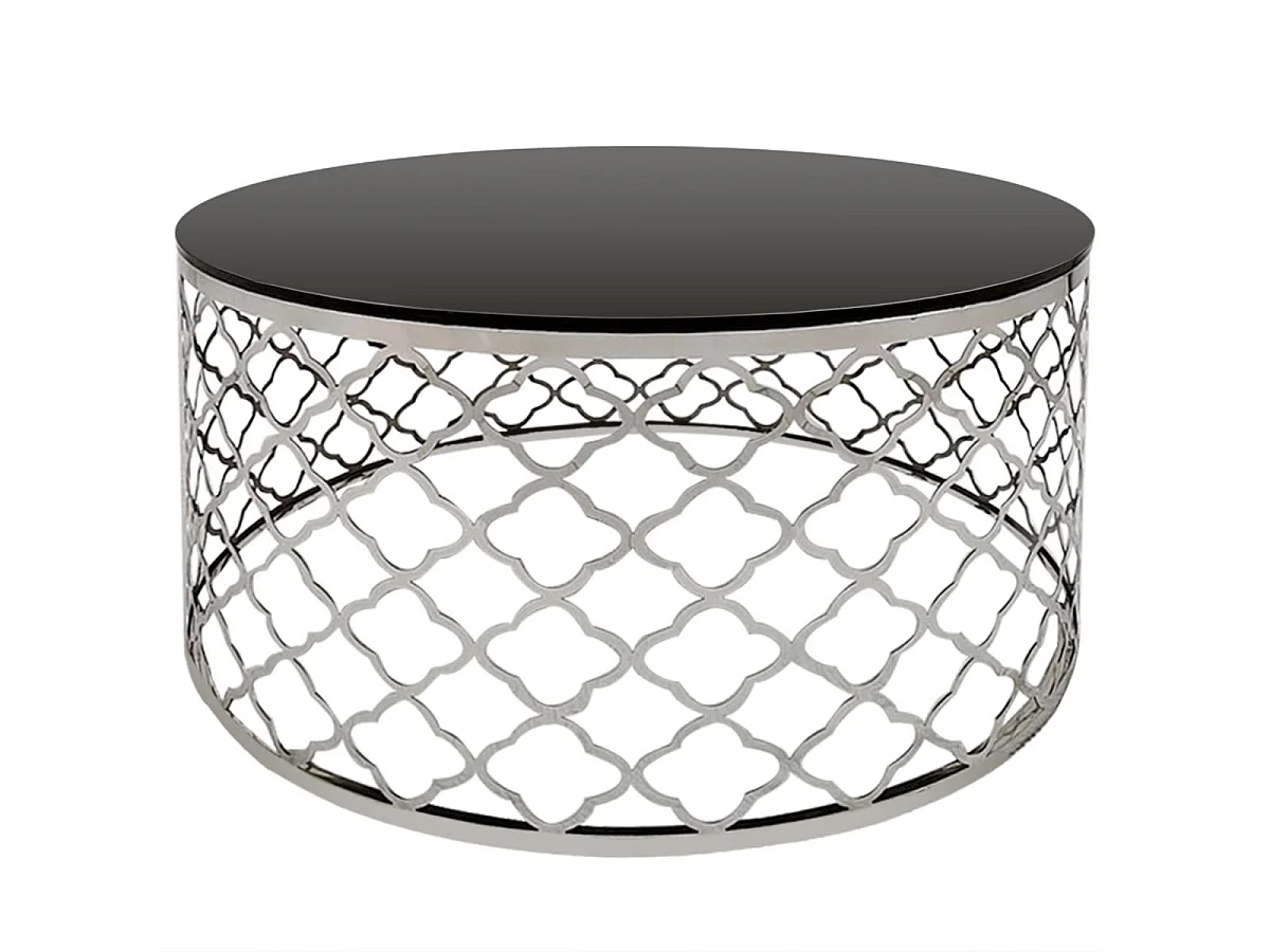 Table Basse en Verre "Aidaz" 80cm Noir & Argent