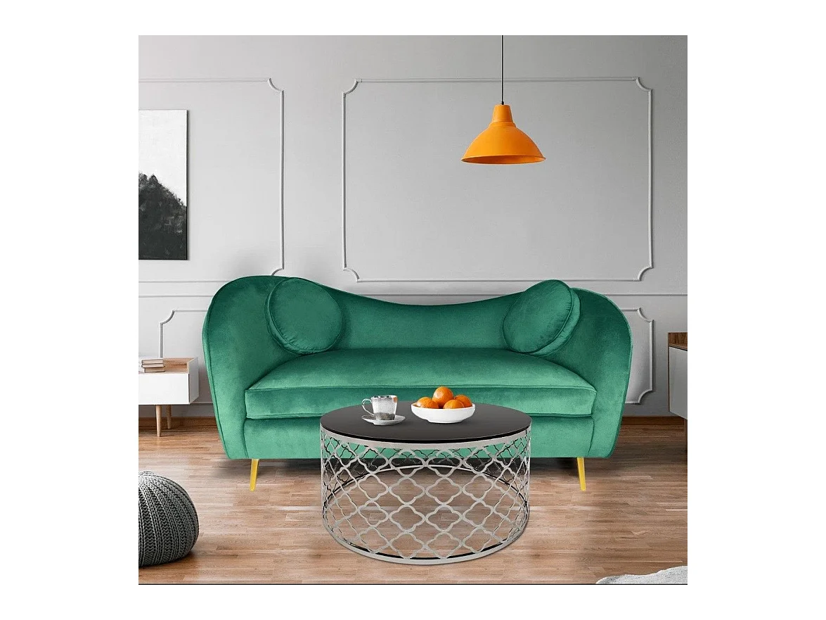 Table Basse en Verre "Aidaz" 80cm Noir & Argent