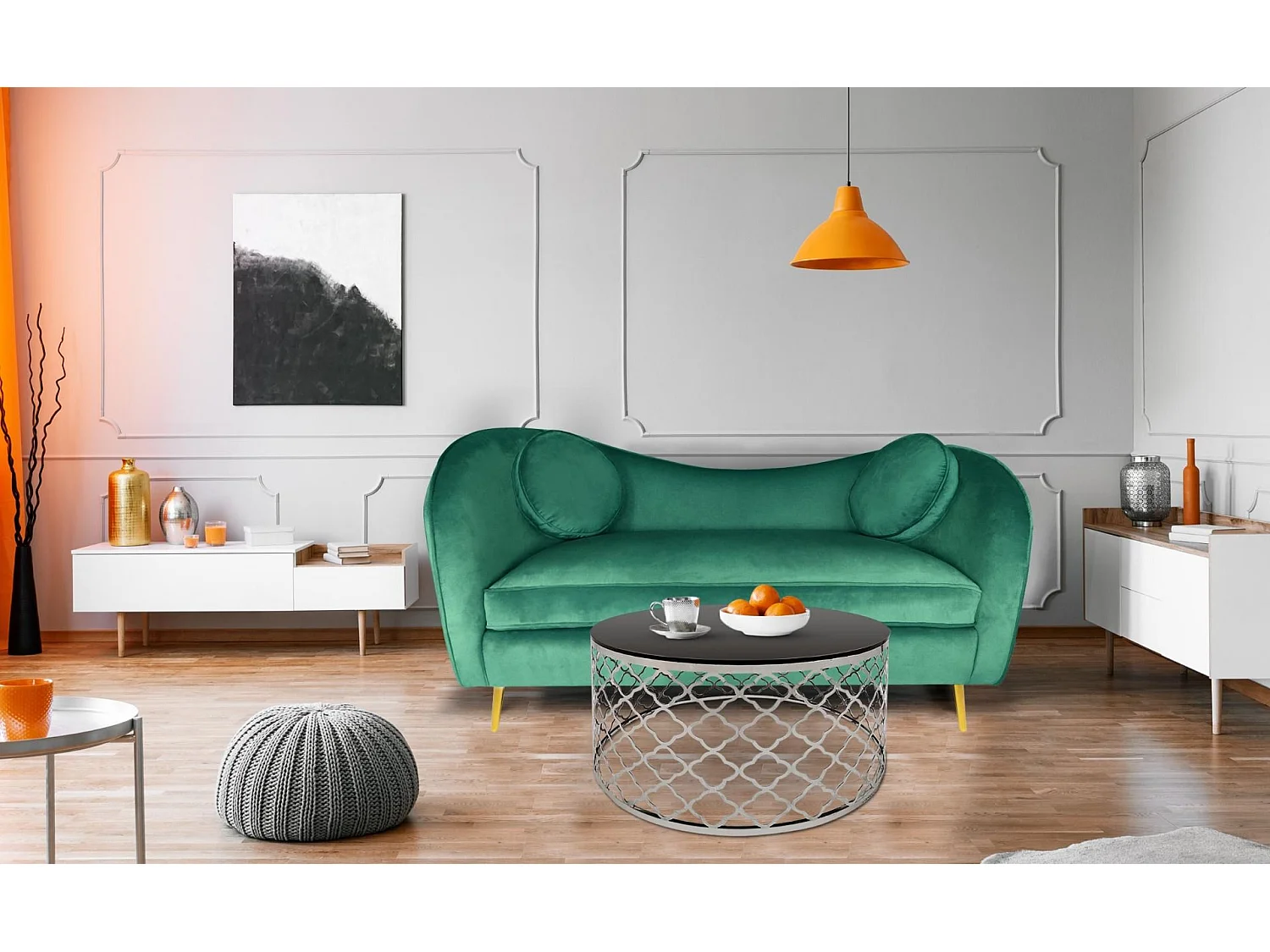 Table Basse en Verre "Aidaz" 80cm Noir & Argent