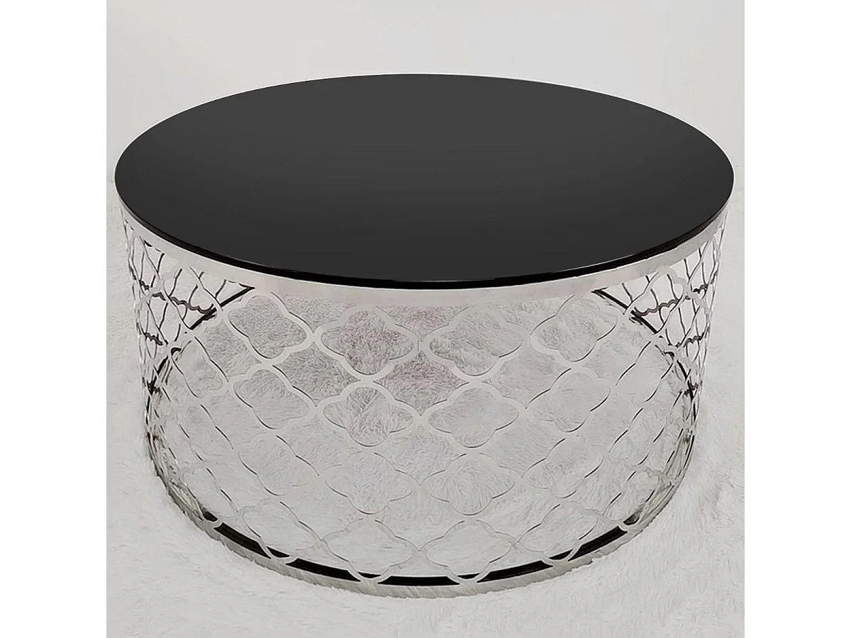 Table Basse en Verre "Aidaz" 80cm Noir & Argent