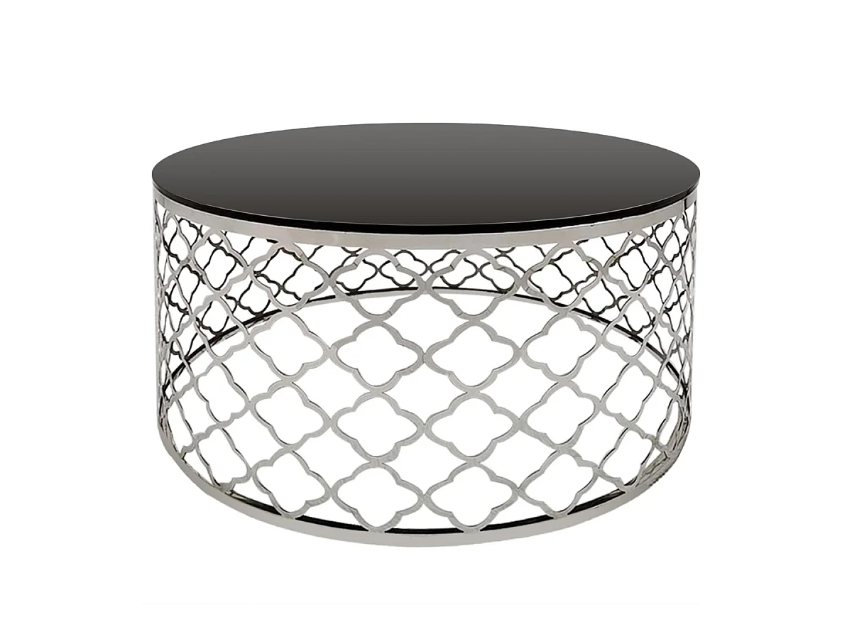 Table Basse en Verre "Aidaz" 80cm Noir & Argent