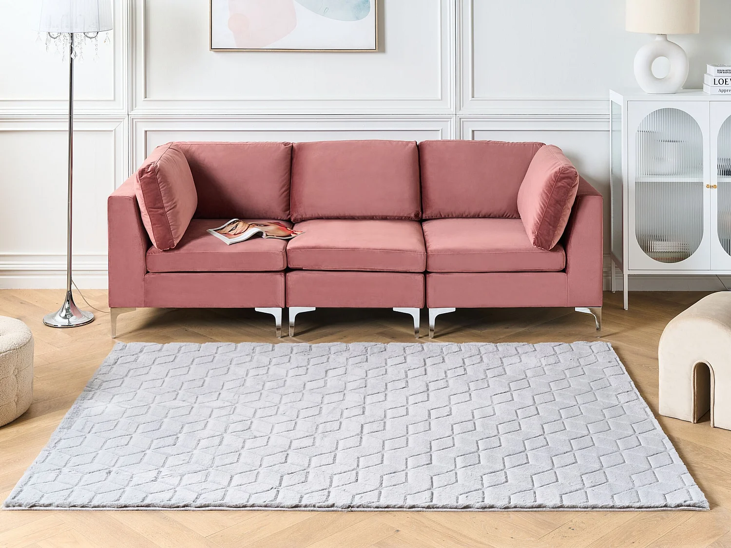Tapis en fausse fourrure de lapin gris 160 x 230 cm THATTA
