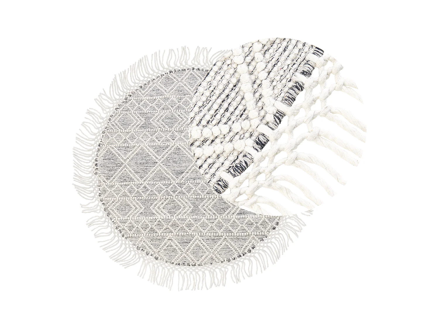 Teppich Wolle grau / weiß ⌀ 140 cm rund mit Muster und Fransen Boho Stil Buldan