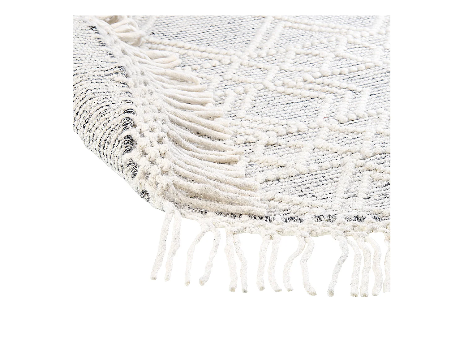 Teppich Wolle grau / weiß ⌀ 140 cm rund mit Muster und Fransen Boho Stil Buldan