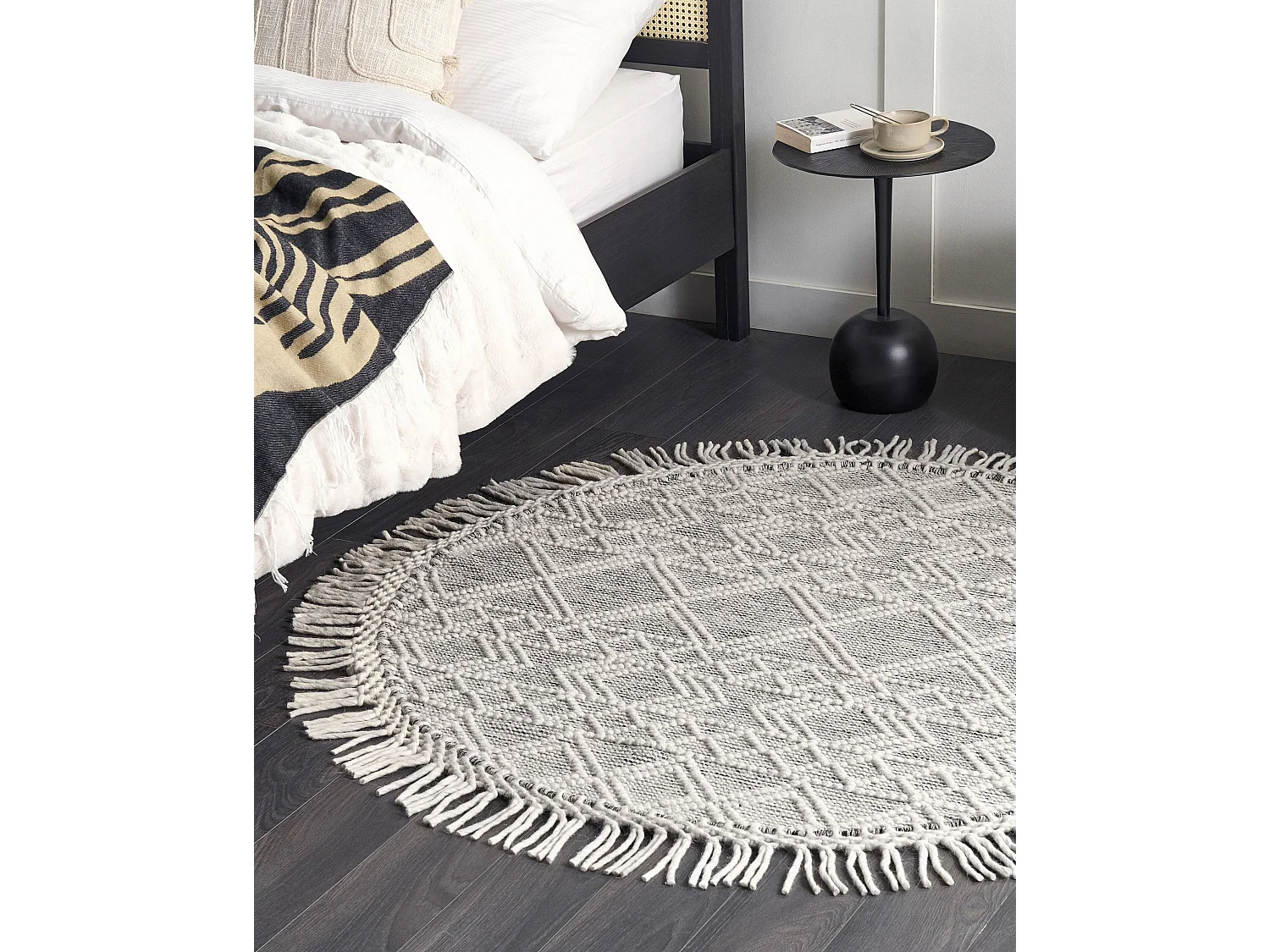 Vloerkleed wol grijs/gebroken wit ⌀ 140 cm BULDAN