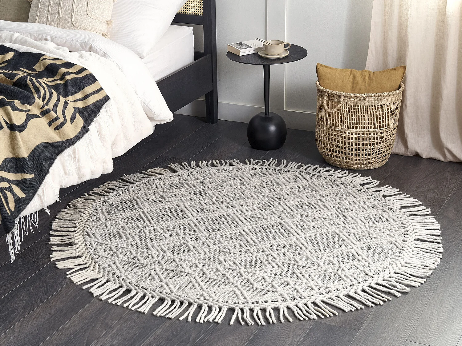 Tapis en laine gris et blanc cassé ⌀ 140 cm BULDAN