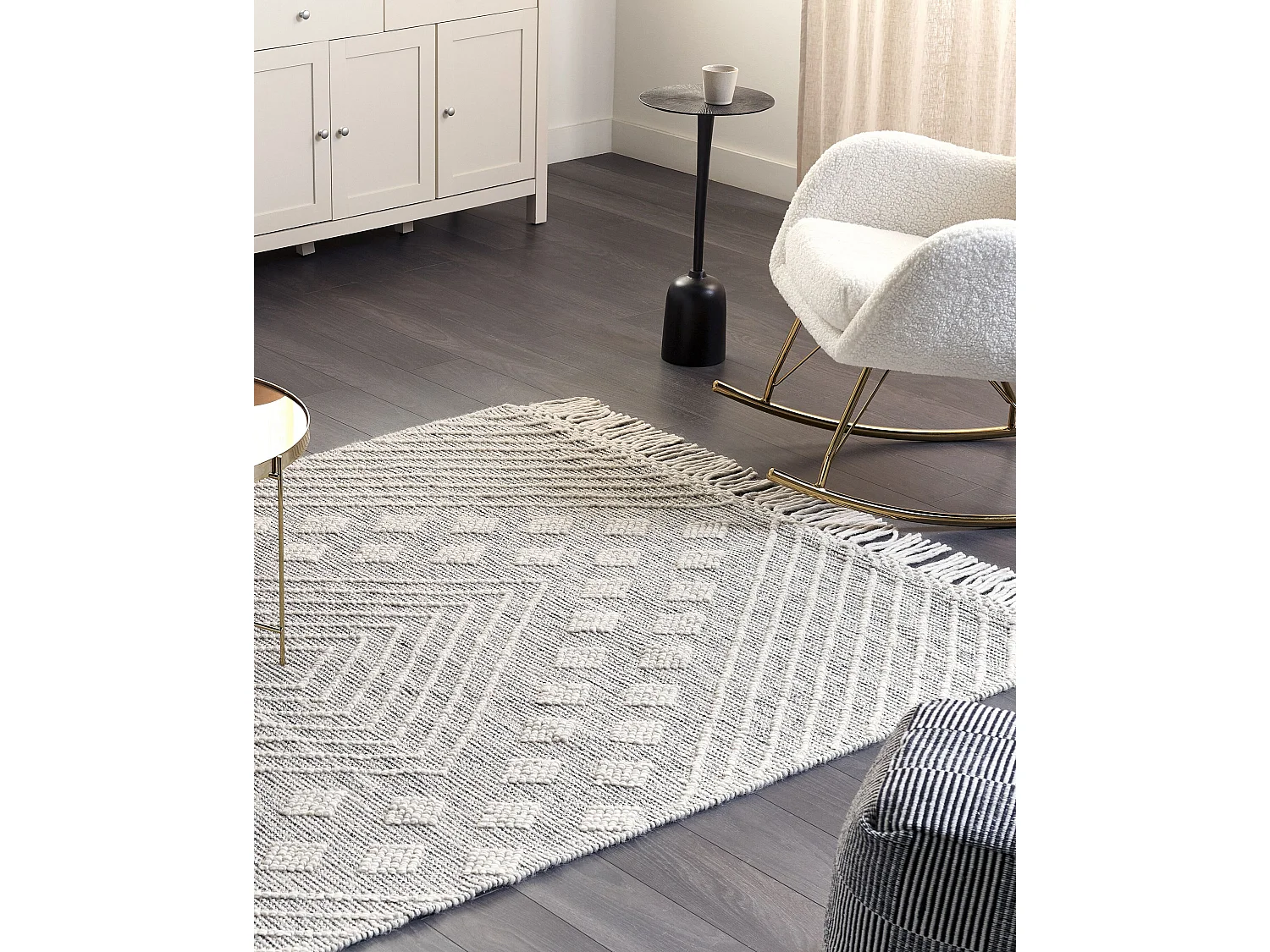 Teppich Wolle grau / weiß mit geometrischem Muster rechteckig 160 x 230 cm Savur