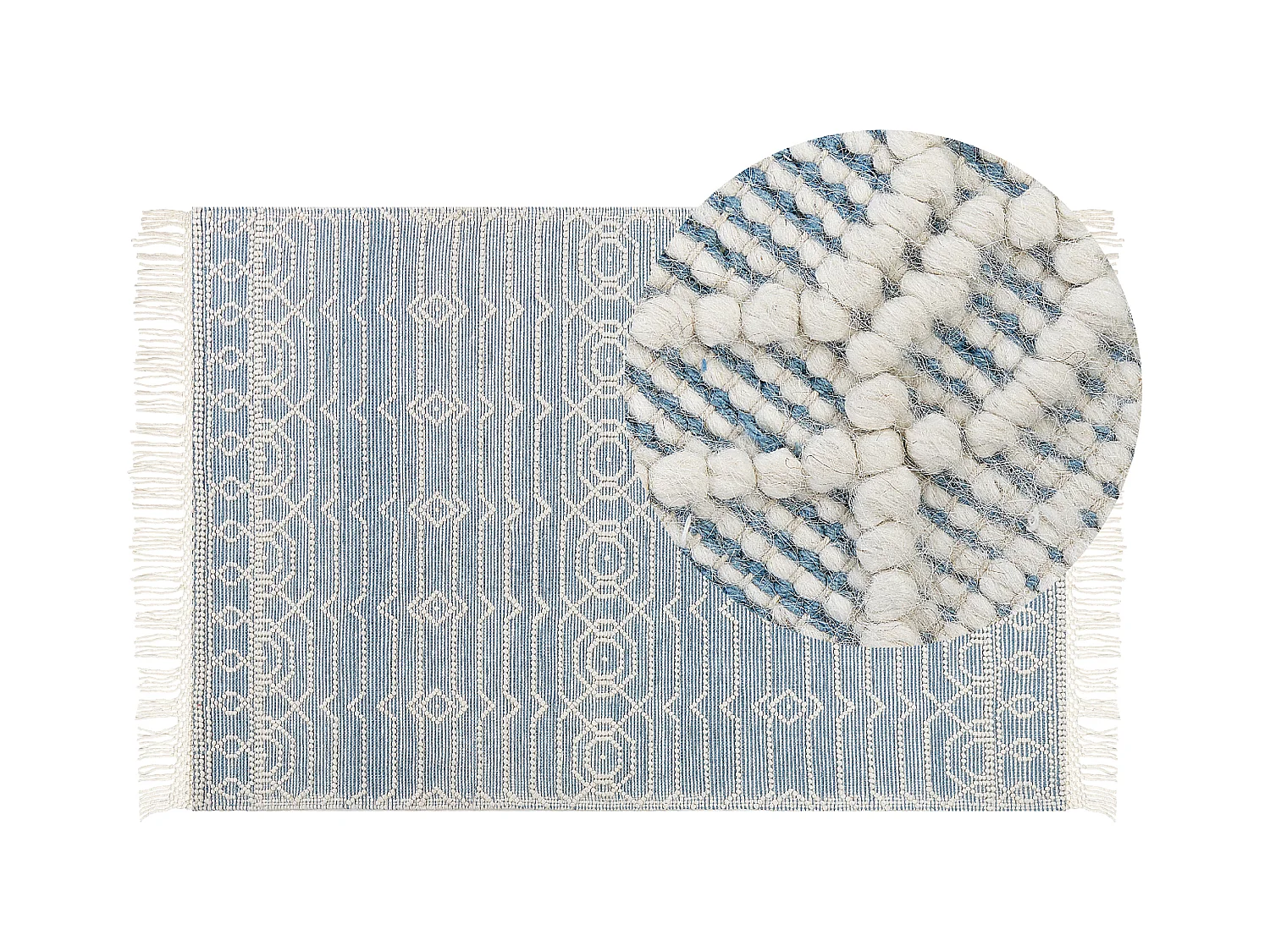 Tappeto lana azzurro e bianco 160 x 230 cm ORHANELI