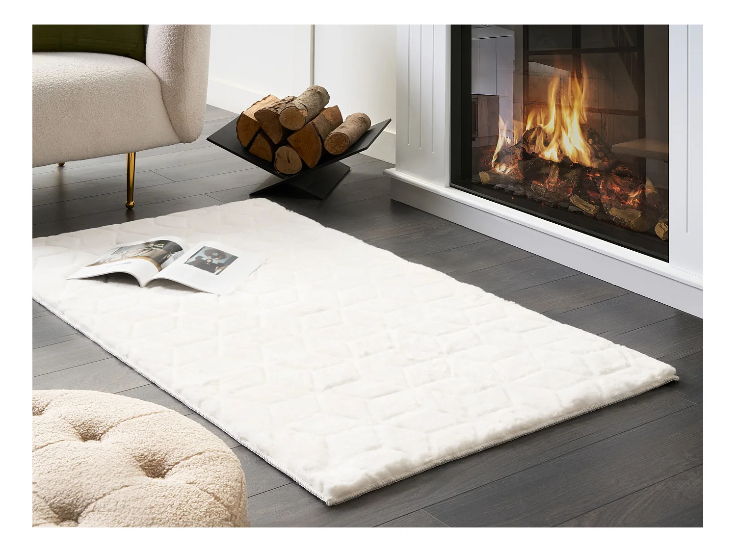 Vloerkleed kunstbont wit 80 x 150 cm THATTA