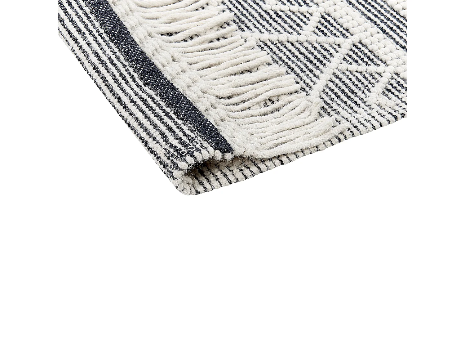 Teppich schwarz / weiß aus Wolle 160 x 230 cm Kurzflor mit Fransen modern Savuca