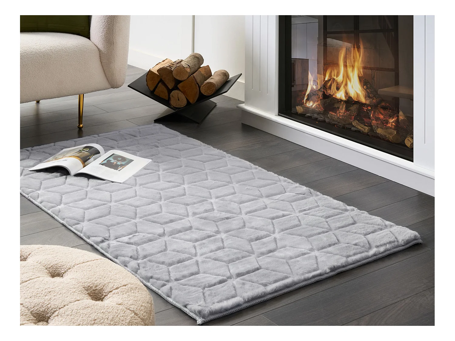 Tapis en fausse fourrure THATTA Gris 80 x 150 cm