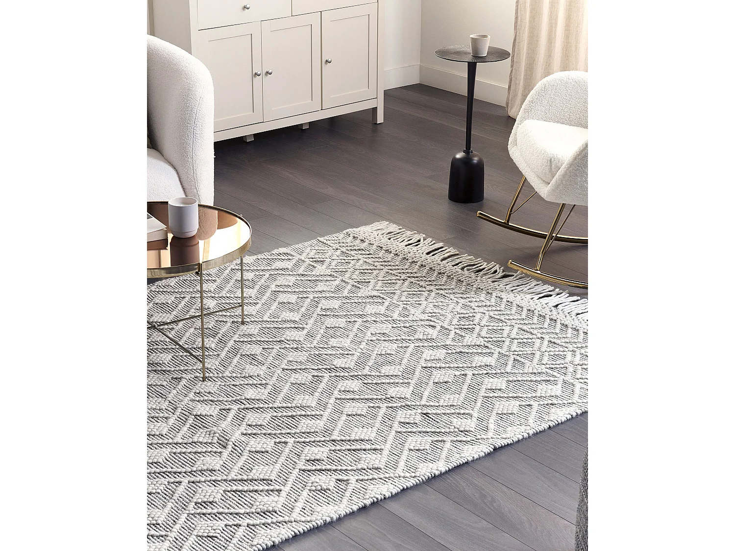 Vloerkleed wol zwart/wit 160 x 230 cm KAVAK