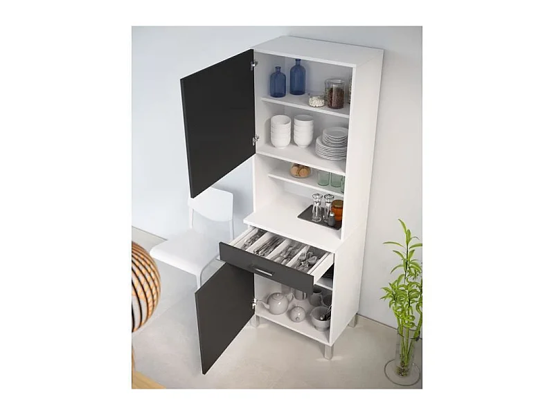 ECO Buffet de cuisine L 60 cm - Gris et blanc mat