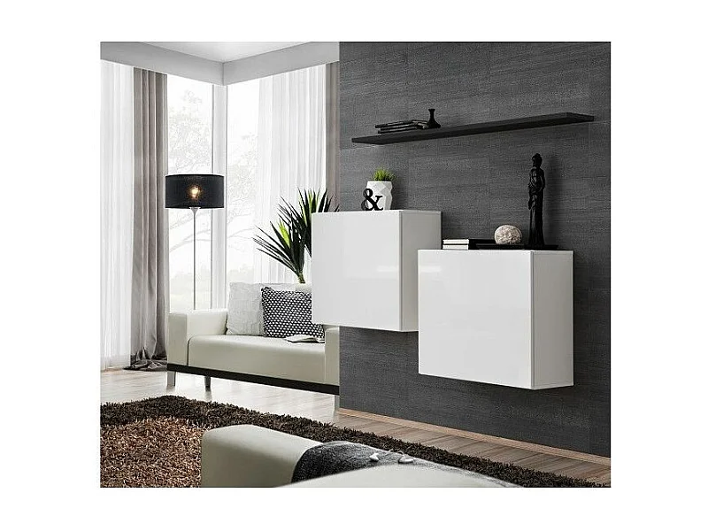 Lot de 2 Blocs & Étagère "Switch SBI" 130cm Blanc & Noir