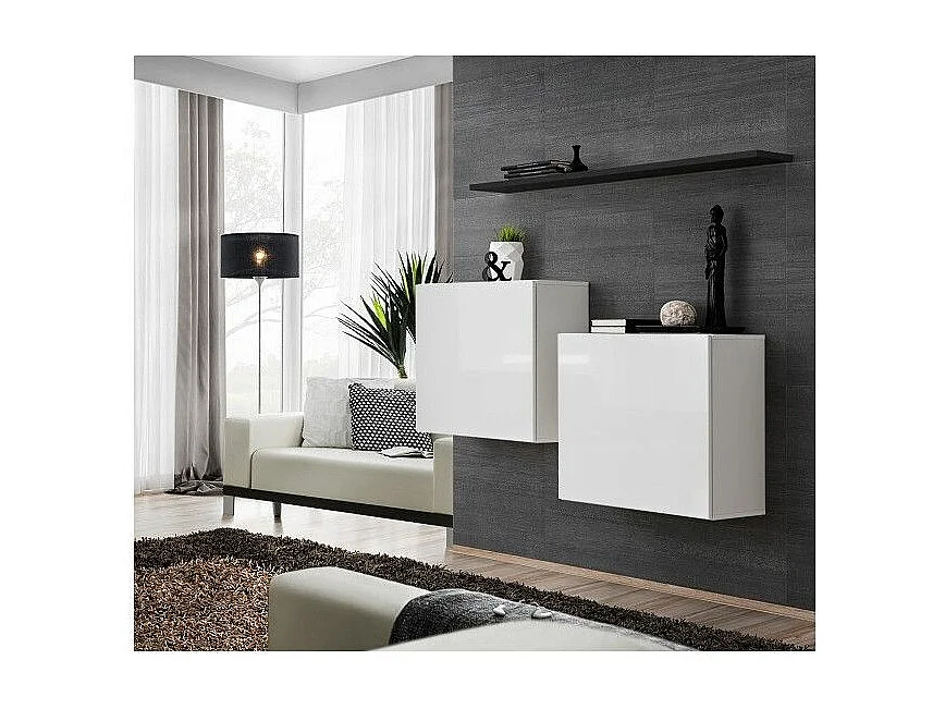 Lot de 2 Blocs & Étagère "Switch SBI" 130cm Blanc & Noir