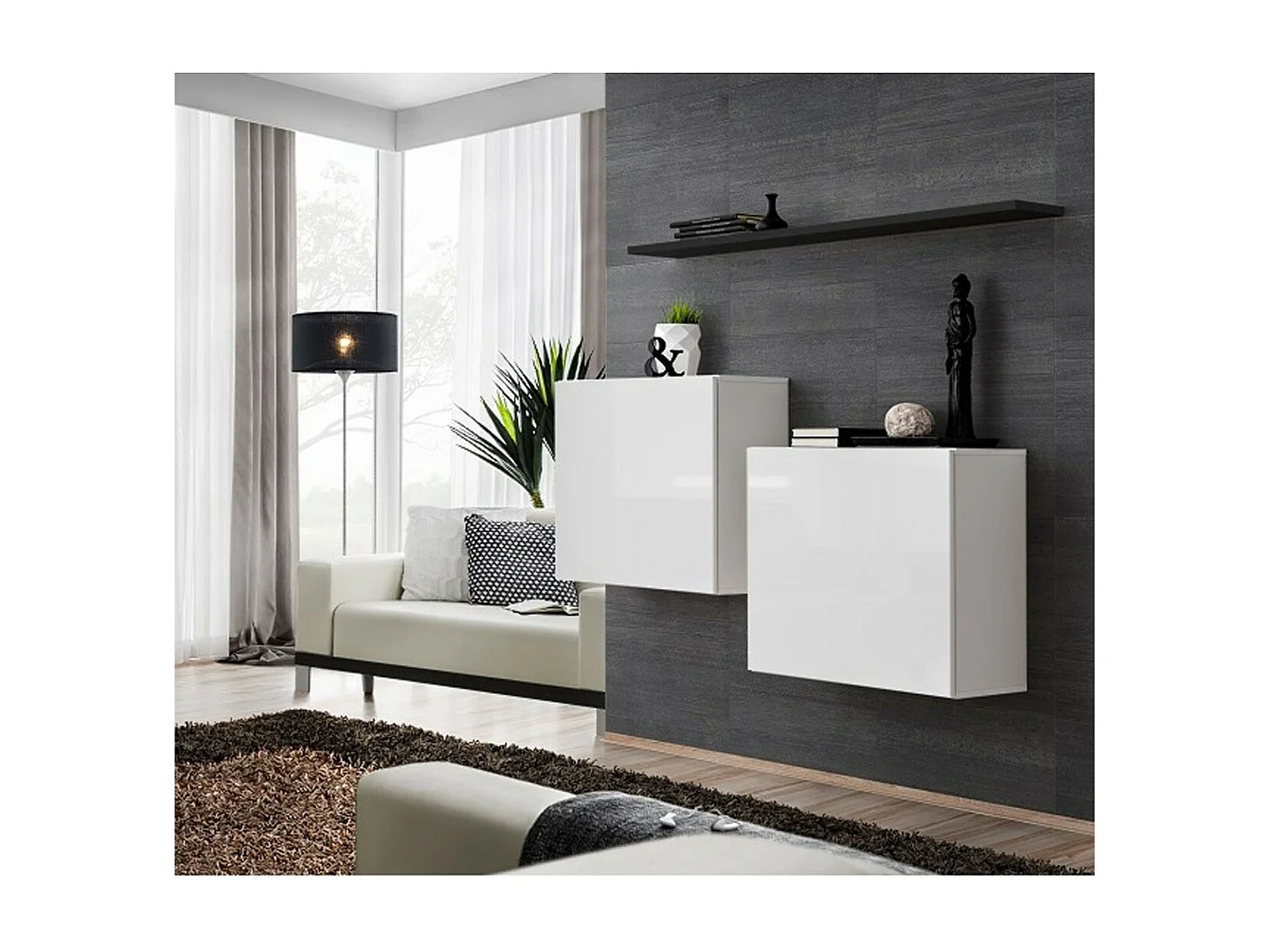 Lot de 2 Blocs & Étagère "Switch SBI" 130cm Blanc & Noir