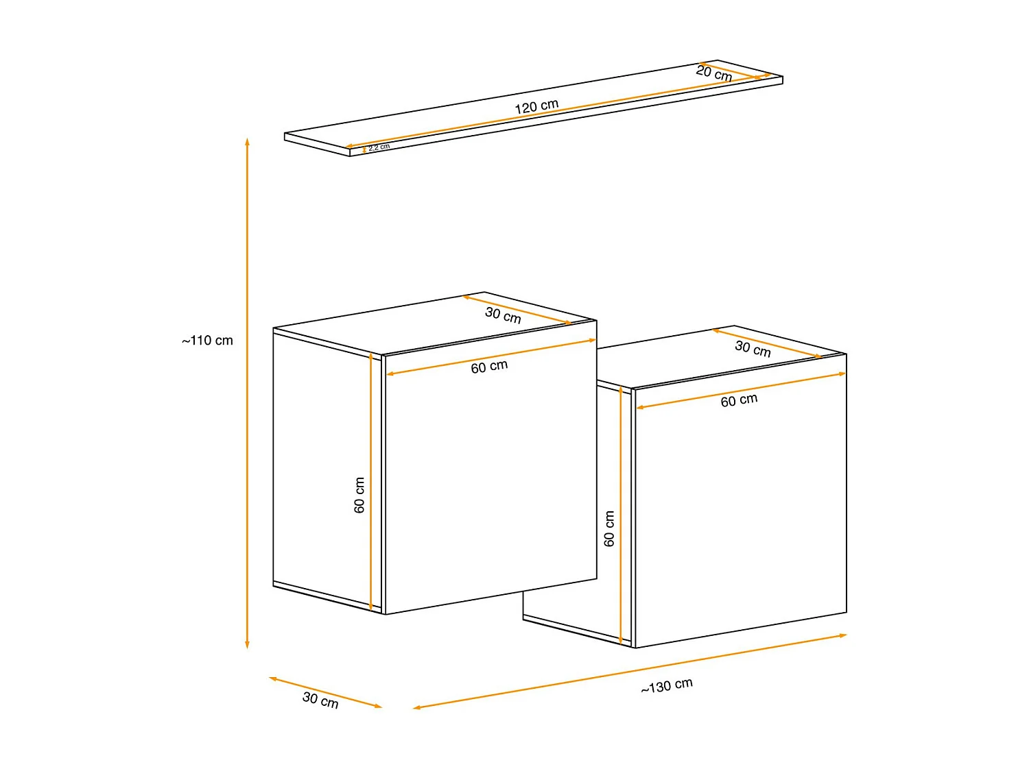 Lot de 2 Blocs & Étagère "Switch SBI" 130cm Blanc & Noir