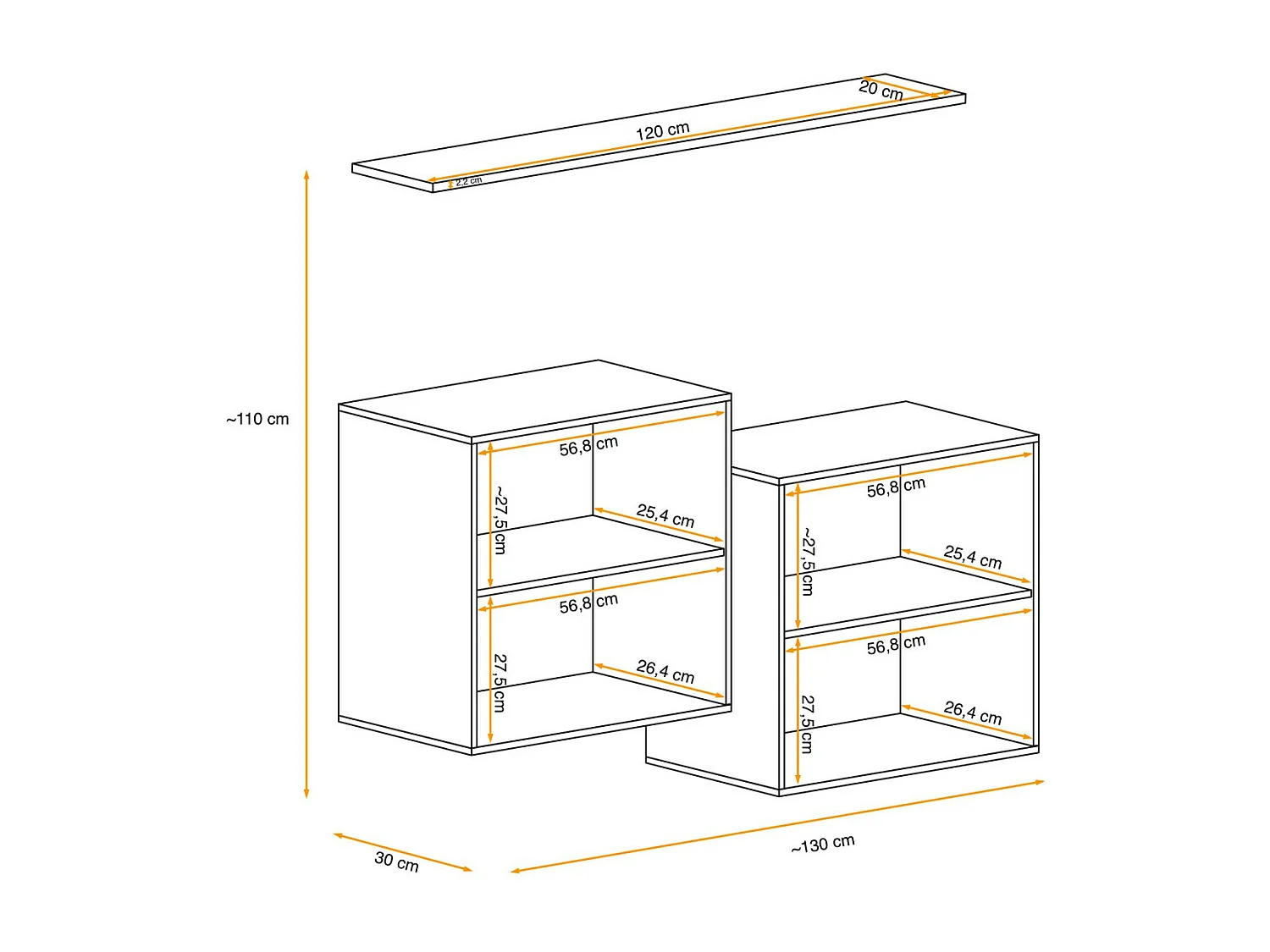 Lot de 2 Blocs & Étagère "Switch SBI" 130cm Blanc & Noir