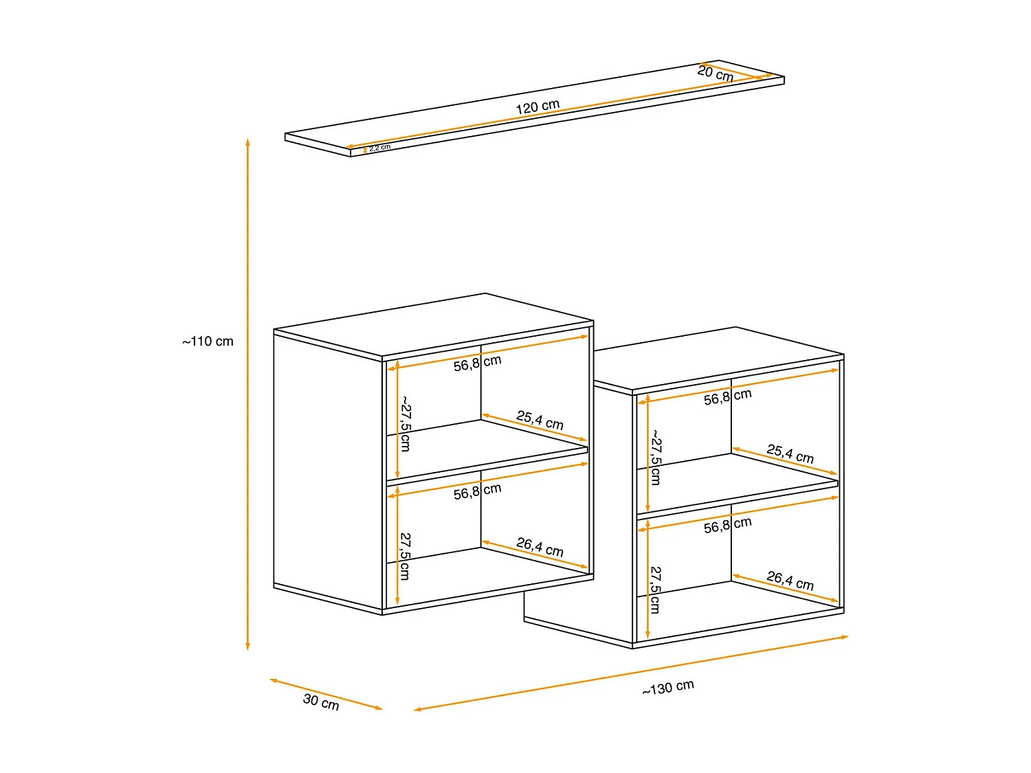 Lot de 2 Blocs & Étagère "Switch SBI" 130cm Blanc & Noir