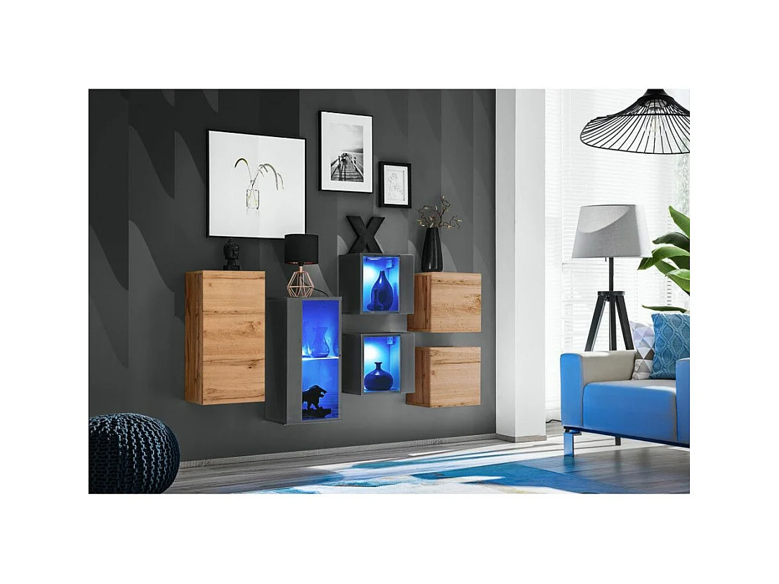 Meuble de Rangement "Switch SBIV" 320cm Naturel & Gris