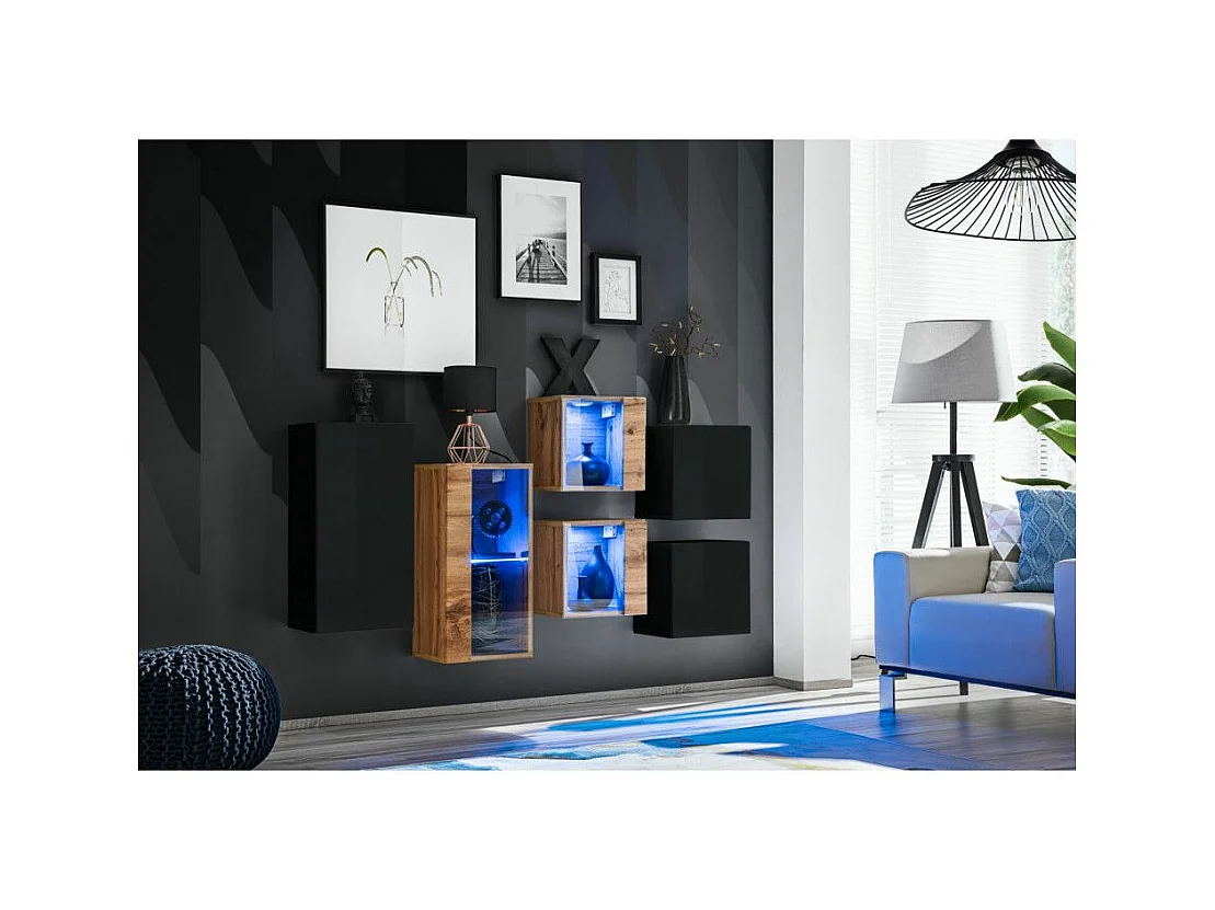 Meuble de Rangement "Switch SBIV" 320cm Noir & Naturel