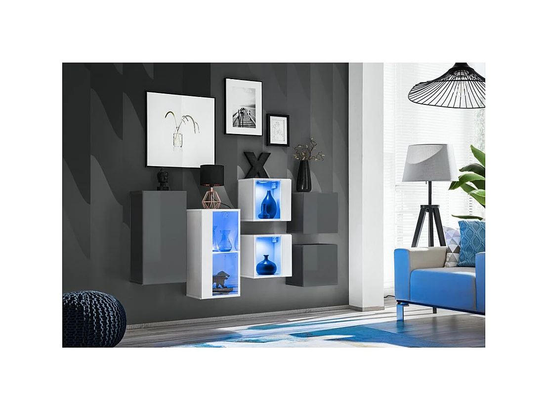 Meuble de Rangement "Switch SBIV" 320cm Gris & Blanc