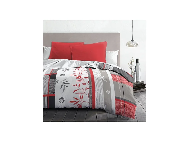 JAPANESE BAMBOO Parure de couette Microfibre - Rouge - 220x240 cm