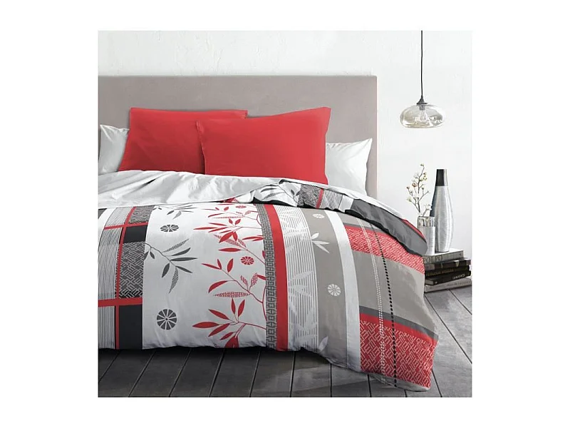 JAPANESE BAMBOO Parure de couette Microfibre - Rouge - 220x240 cm